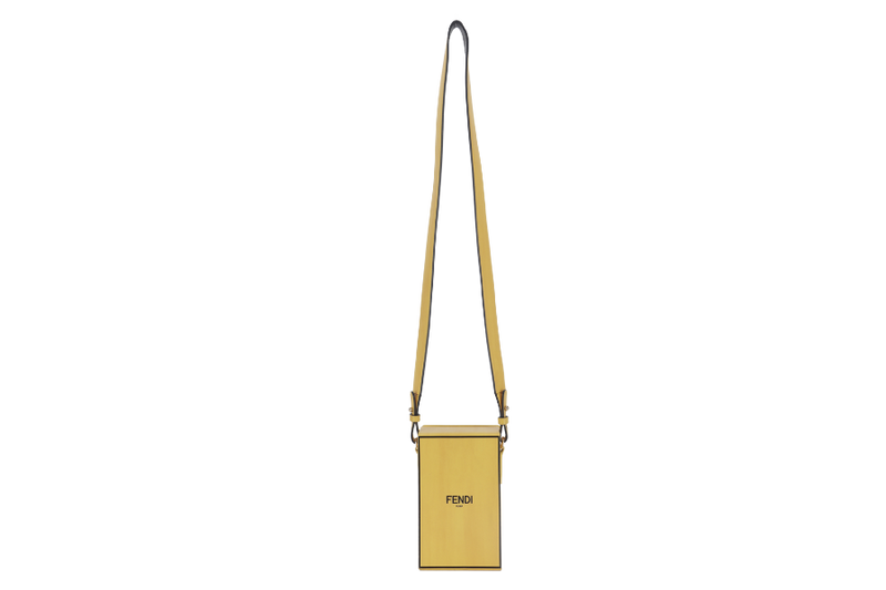 FENDI YELLOW VITELLO LEATHER VERTICAL BOX CROSSBODY BAG GOLD HARDWARE WITH DUST COVER