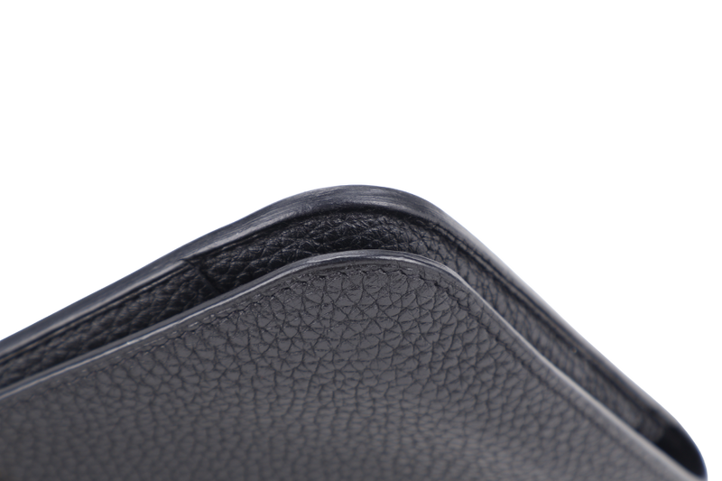 HERMES DOGON DUO WALLET STAMP O SQUARE (YEAR 2011) NOIR TOGO LEATHER SILVER HARDWARE WITH BOX