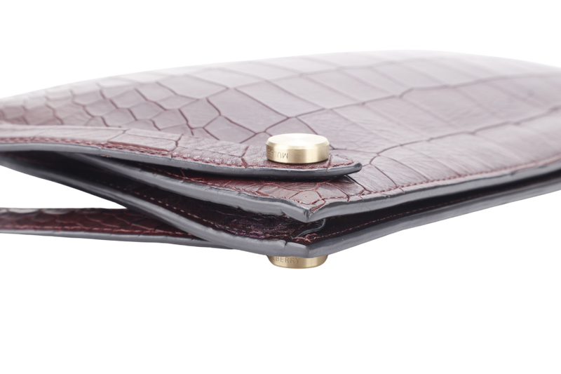 MULBERRY OXBLOOD EMBOSSED CROC LEATHER CLUTCH GOLD HARDWARE WITH DUST COVER