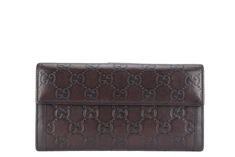 GUCCI GG LONG WALLET (231837 496085) BROWN LEATHER WITH BOX