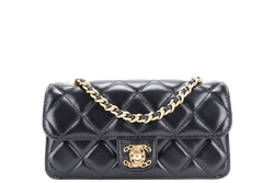 CHANEL QUILTED FLAP CLUTCH BAG SHINY BLACK LAMBSKIN GOLD HARDWARE (E210xxxx) WITH DUST COVER, BOX AND PAPER BAG