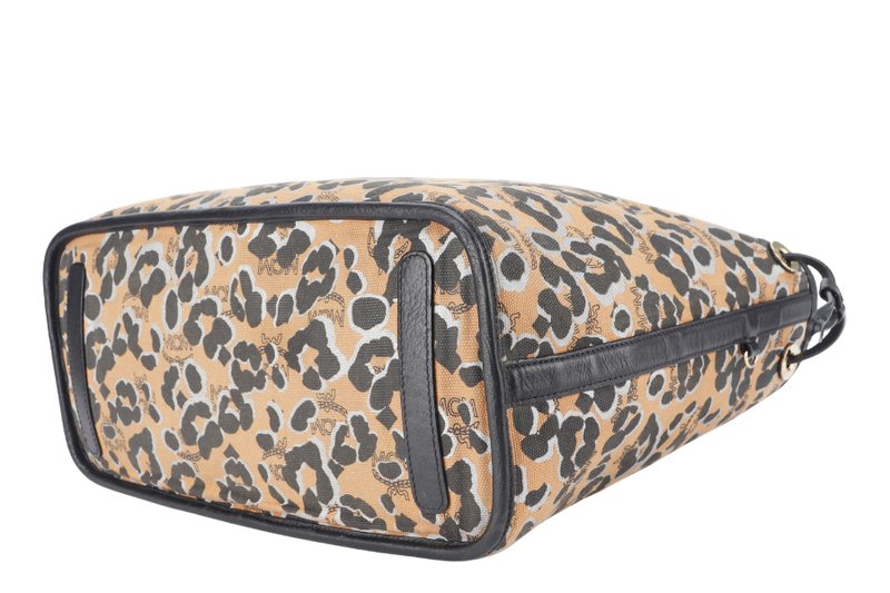 MCM VISETOS REVERSIBLE TOTE BAG MEDIUM LEOPARD LEATHER GOLD HARDWARE NO DUST COVER