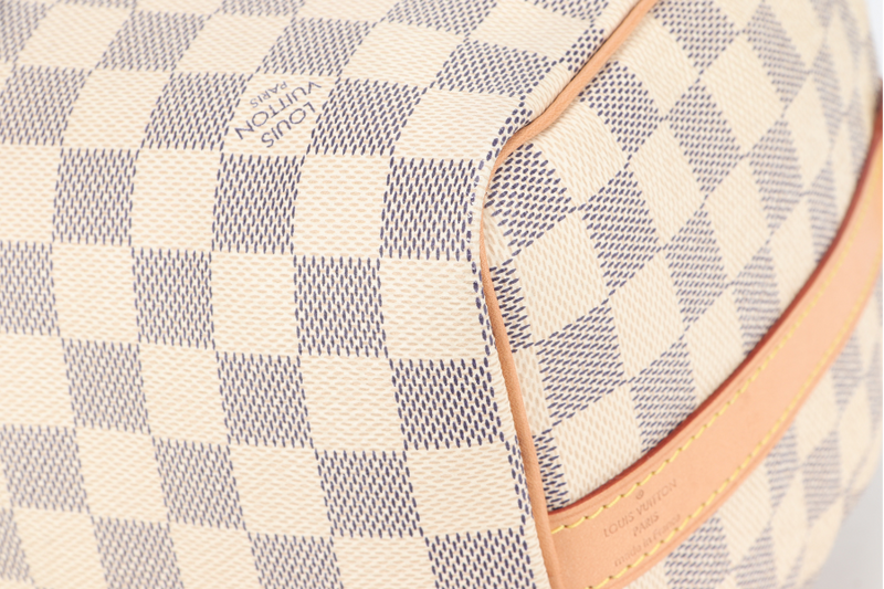 LOUIS VUITTON SPEEDY BANDOULIERE 25 DAMIER AZUR MONOGRAM COATED CANVAS GOLD HARDWARE WITH DUST COVER