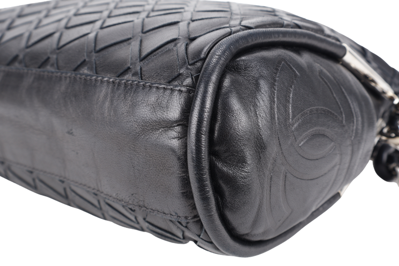 CHANEL ULTIMATE SOFT HOBO WOVEN BLACK LAMBSKIN LEATHER SILVER HARDWARE (1134xxxx) WITH CARD AND DUST COVER