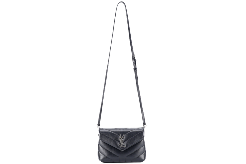 YVES SAINT LAURENT (YSL) LOULOU TOY BLACK LEATHER SHOULDER BAG SILVER HARDWARE WITH LEATHER STRAPS, DUST COVER AND BOX