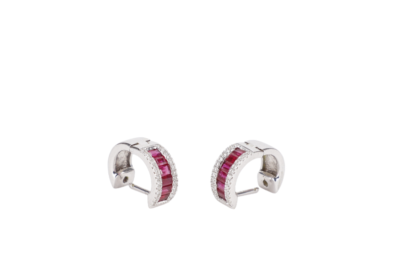 EARRINGS HOOPS 750WG WITH RUBY 3.0GM