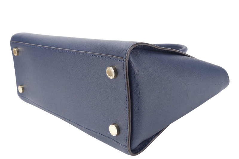 MICHAEL KORS SELMA NAVY SAFFIANO LEATHER SATCHEL BAG GOLD HARDWARE WITH STRAPS AND DUST COVER