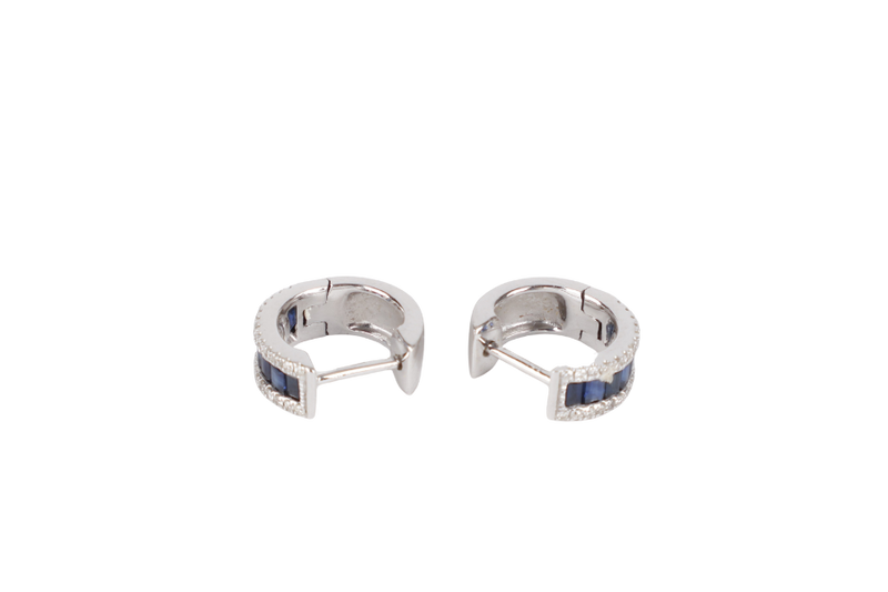 EARRINGS HOOPS 750WG WITH BLUE SAPPHIRE 3.0GM