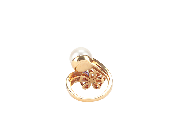 BVLGARI FLORA PEARL RING, YELLOW GOLD SAPPHIRES WITH CERT AND BOX