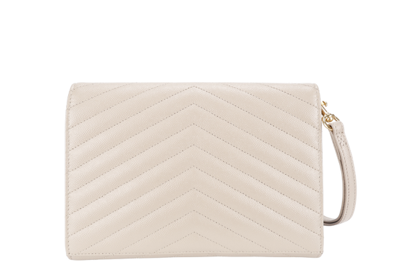 YVES SAINT LAURENT (YSL) CLUTCH BEIGE LEATHER GOLD HARDWARE WITH DUST COVER AND BOX