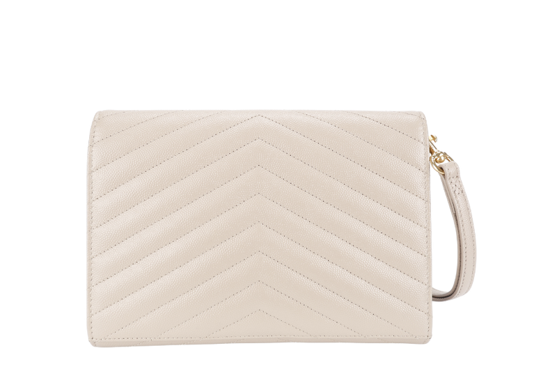 YVES SAINT LAURENT (YSL) CLUTCH BEIGE LEATHER GOLD HARDWARE WITH DUST COVER AND BOX