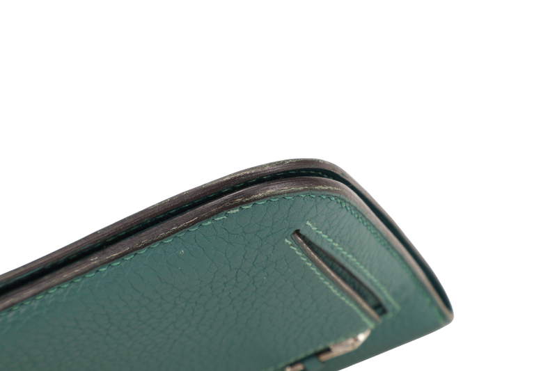 HERMES DOGON PORTEFEUILLE WALLET STAMP R SQUARE (YEAR 2014) VERT FONCE TOGO LEATHER SILVER HARDWARE WITH BOX