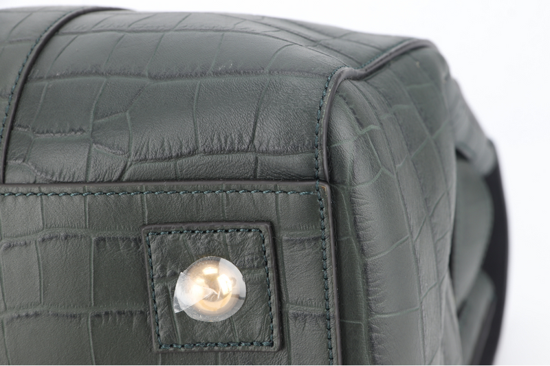 MULBERRY BAYSWATER NETTLE GREEN CROC EMBOSSED NAPPA LEATHER BAG GOLD HARDWARE WITH PADLOCK NO DUST COVER