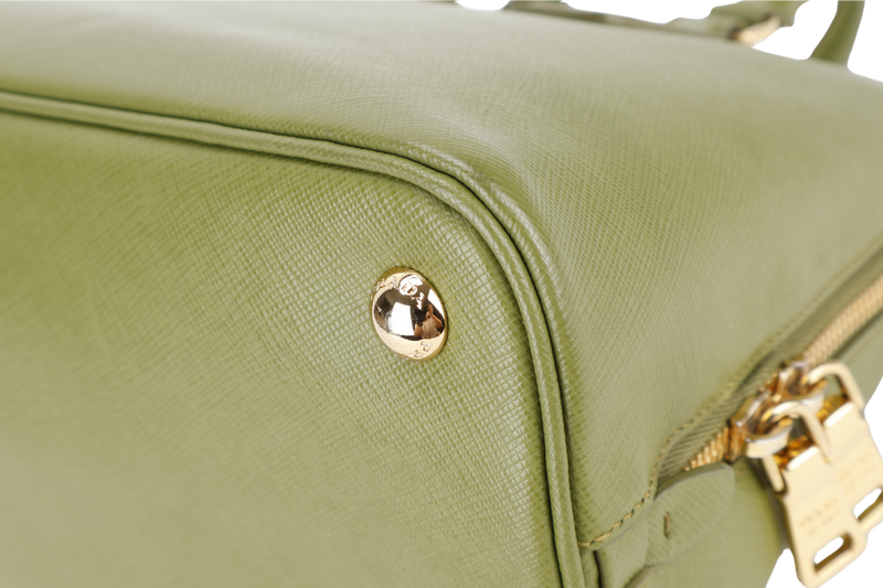 PRADA LIME GREEN SAFFIANO LUX LEATHER (BL0837) PROMENADE SATCHEL GOLD HARDWARE WITH STRAPS ,CARD AND DUST COVER