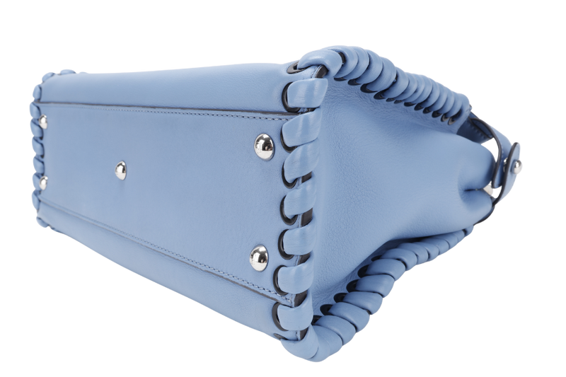FENDI PEEKABOO (8BN290-81P-188-10429) BLUE GRAINED CALF LEATHER SILVER HARDWARE WITH RAINCOAT, STRAPS AND DUST COVER