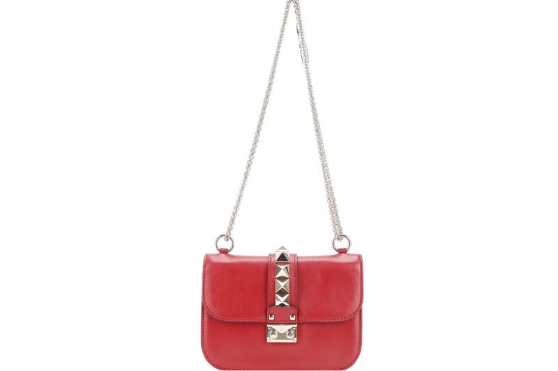 VALENTINO GARAVANI GLAM LOCK ROCKSTUD RED LEATHER GOLD HARDWARE WITH DUST COVER