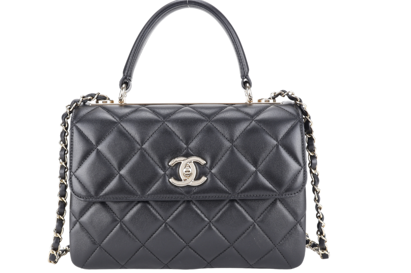 CHANEL TRENDY CC BLACK LAMBSKIN LIGHT GOLD HARDWARE (3126xxxx) WITH CARD, CARE BOOK, DUST COVER AND BOX