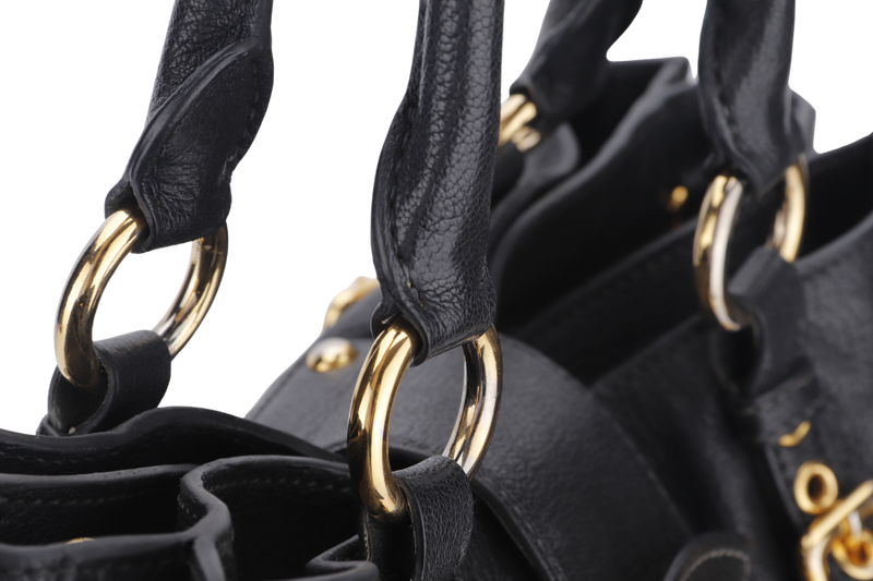 MIU MIU TOP HANDLE SHOULDER BAG BLACK LEATHER GOLD HARDWARE