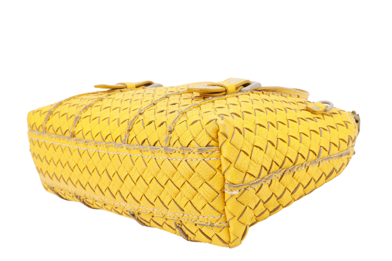 BOTTEGA VENETA VIVO CERVO INTRECCIATO BAG YELLOW LEATHER WITH GREY ANCHOR LINKS WITH LEATHER STRAPS AND DUST COVER