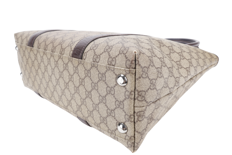 GUCCI TOTE BAG BROWN CANVAS SILVER HARDWARE NO DUST COVER