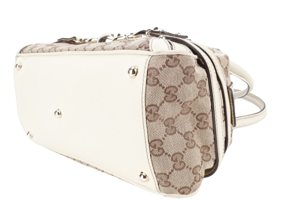 GUCCI BEIGE AND WHITE GG CANVAS AND LEATHER BOSTON BAG WITH DUST COVER