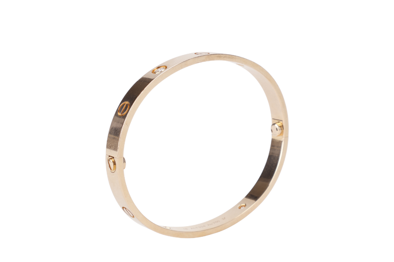 CARTIER DIAMOND LOVE BRACELET ROSE GOLD WITH 4 DIAMONDS (SIZE 18) WITH BOX AND BOOKLET