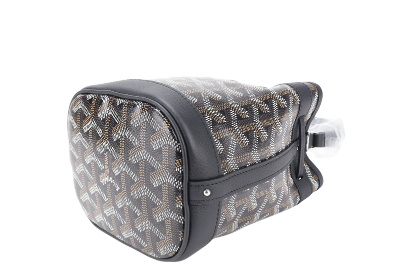 GOYARD PETIT FLOT MINI BUCKET BLACK SILVER HARDWARE WITH STRAPS AND DUST COVER