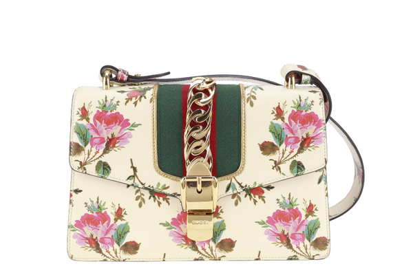 GUCCI SYLVIE FLORAL MEDIUM LEATHER GOLD HARDWARE NO DUST COVER