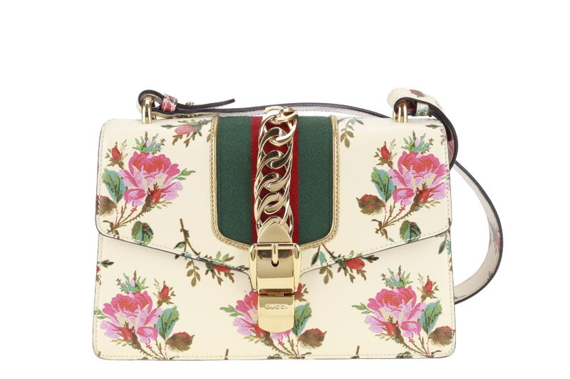 GUCCI SYLVIE FLORAL MEDIUM LEATHER GOLD HARDWARE NO DUST COVER