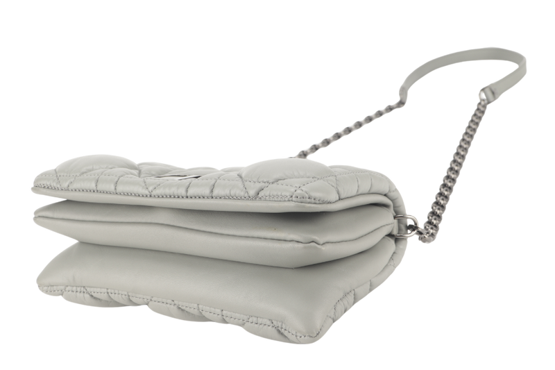 CHRISTIAN DIOR GREY LEATHER WOC 05-RU-0292 RUTHENIUM CHAIN WITH DUST COVER