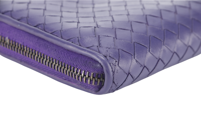 BOTTEGA VENETA LONG WALLET INTRECCIATO PURPLE LEATHER WITH DUST COVER AND BOX