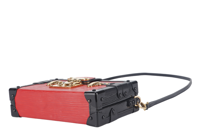 LOUIS VUITTON PETITE MALLE (M500313) ROUGE, BLACK EPI LEATHER SHOULDER BAG GOLD HARDWARE WITH DUST COVER AND BOX