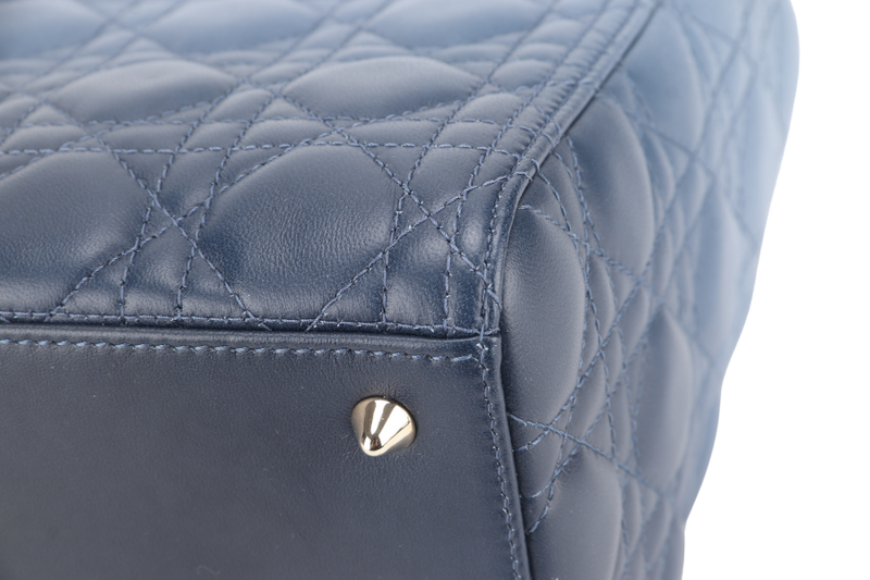 CHRISTIAN DIOR LADY DIOR MEDIUM BLUE GRADIENT SILVER HARDWARE WITH CARD, STRAPS AND DUST COVER