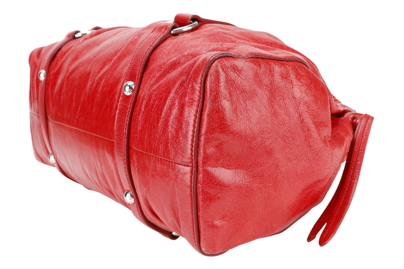 MIU MIU BAULETTO VITELLO LUX ROSSO RED LEATHER SILVER HARDWARE WITH STRAPS AND DUST COVER