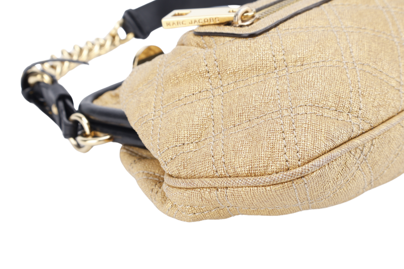 MARC JACOBS LITTLE STAM BAG QUILTED GOLD METALLIC CALF LEATHER GOLD HARDWARE WITH DUST COVER