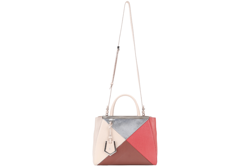 FENDI 8BH253-V0D 2 JOURS (148-2566) PINK & SILVER SAFFIANO LEATHER SILVER HARDWARE WITH DUST COVER