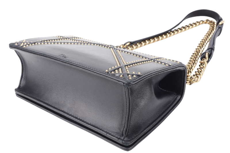 CHRISTIAN DIOR DIORAMA STUDDED BLACK LAMBSKIN GOLD HARDWARE (09-BO-0197) WITH DUST COVER AND CARD