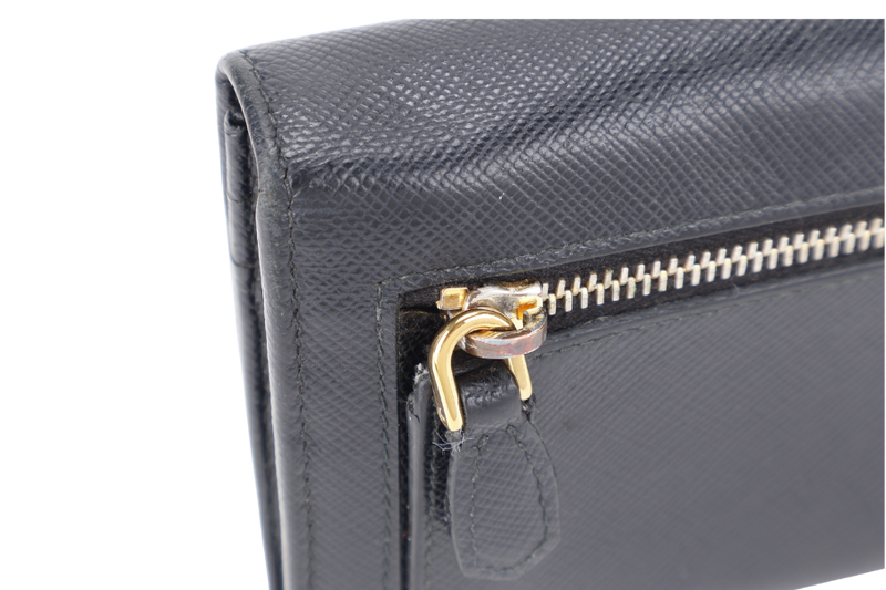 PRADA 1MH132 NERO SAFFIANO LEATHER WALLET GOLD HARDWARE WITH CARD NO DUST COVER