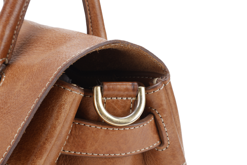 MULBERRY BAYSWATER SMALL BROWN LEATHER GOLD HARDWARE WITH LEATHER STRAPS AND DUST COVER
