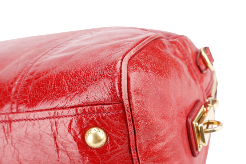 PRADA RED VITELLO SHINE LEATHER (BL0822) ZIP TOTE BAG WITH STRAPS, CARD, KEYS&LOCK AND DUST COVER