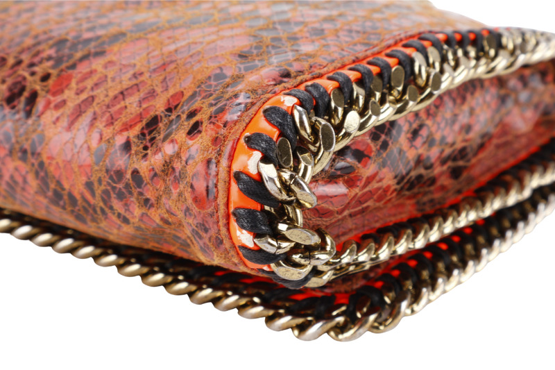 STELLA MCCARTNEY FALABELLA FOLD OVER BAG ORANGE RED PHYTON EMBOSSED GOLD HARDWARE NO DUST COVER