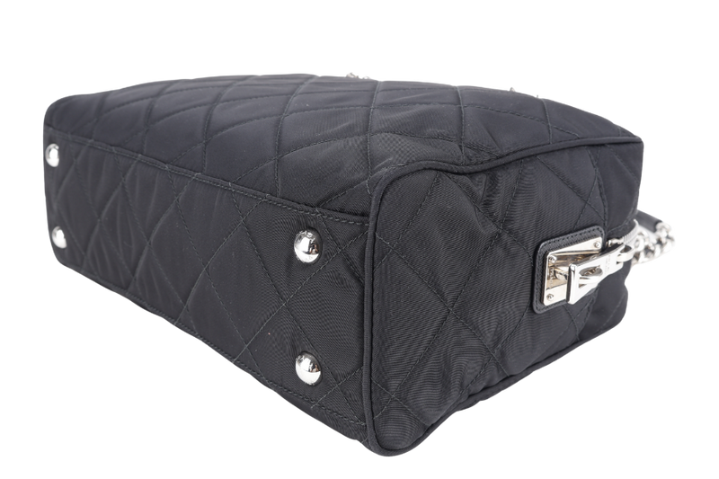 PRADA BAULETTO TESSUTO BLACK NYLON CHAIN SILVER HARDWARE WITH LOCK & KEYS AND DUST COVER
