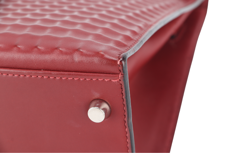 HERMES KELLY 32 WAFFLE SELLIER STAMP G (YEAR 2003) ROUGE H EVERCALF LEATHER SILVER HARDWARE WITH STRAPS, DUST COVER (NO KEYS & LOCK)