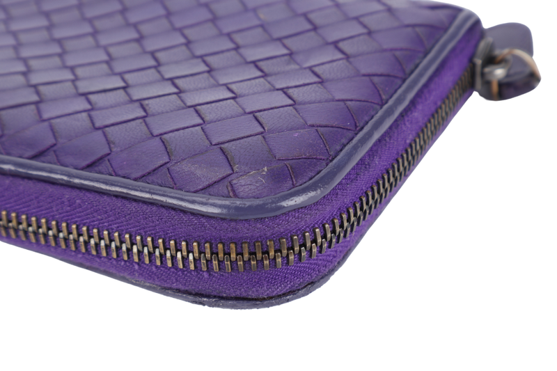 BOTTEGA VENETA LONG WALLET INTRECCIATO PURPLE LEATHER GOLD HARDWARE WITH DUST COVER AND BOX