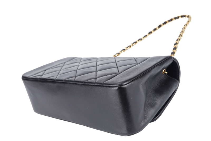 CHANEL DIANA MATELASSE SMALL(283xxx) BLACK LAMBSKIN LEATHER GOLD HARDWARE WITH DUST COVER