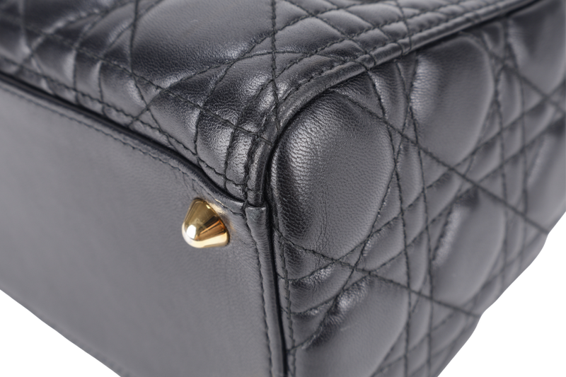 CHRISTIAN DIOR LADY DIOR LARGE BLACK LAMBSKIN 18-MA-0114 GOLD HARDWARE WITH STRAPS, NO DUST COVER