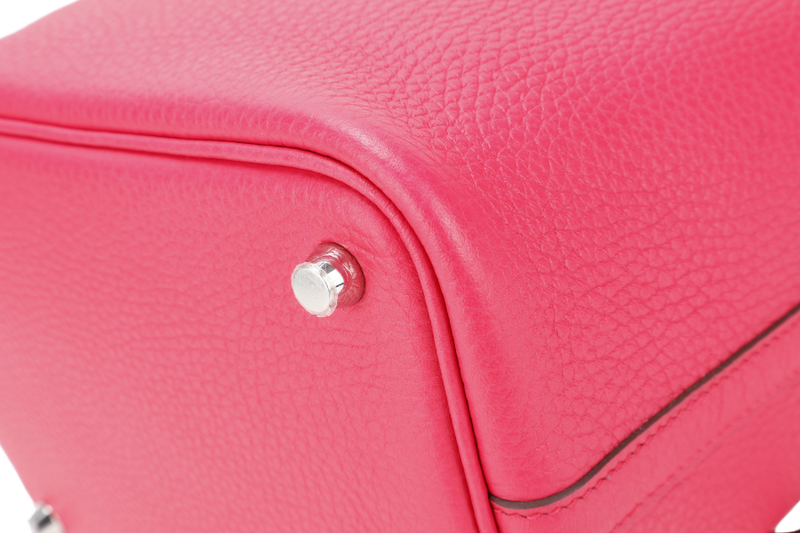 HERMES PICOTIN 18 ROSE TEXAS COLOR CLEMENCE LEATHER STAMP A (2017) SILVER HARDWARE WITH LOCK & KEYS AND DUST COVER