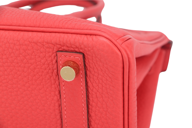 HERMES BIRKIN 25 ROUGE PIVOINE TOGO GOLD HARDWARE STAMP C (YEAR 2018) WITH KEYS, LOCK, RAINCOAT AND DUST COVER