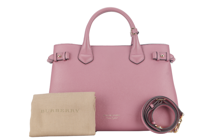 BURBERRY BANNER TOTE MEDIUM MAUVE PINK LEATHER GOLD HARDWARE WITH LEATHER STRAPS AND DUST COVER