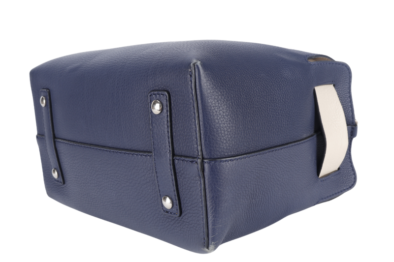 BURBERRY BELT BAG SATCHEL LARGE NAVY BLUE CALF LEATHER SILVER HARDWARE WITH STRAPS AND DUST COVER